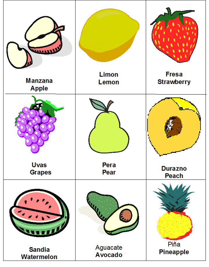 Lotería De Frutas Y Verduras En Inglés Y Español Educación Primaria
